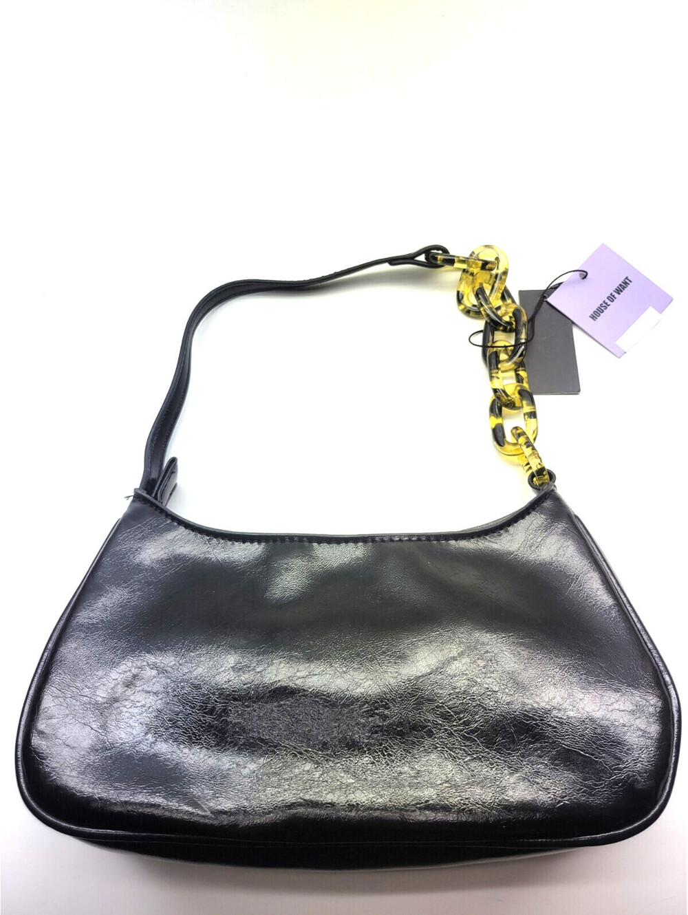 House Of Want White Newbie Mini Baguette Bag faux leather Black  ***READ***
